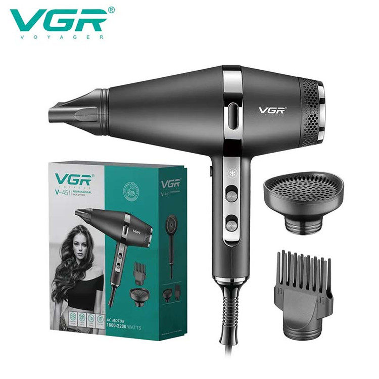 سشوار حرفهای وی جی آر مدل V-451 با باد سرد و متمرکز کننده